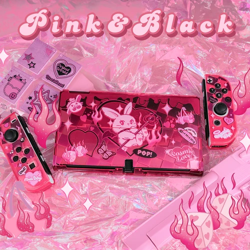 Imagen 2 del producto Funda transparente Ruby Red para Nintendo Switch / OLED / Switch 2 - Carcasa protectora antipresión portátil con efecto iridiscente