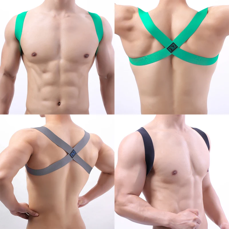 ชาย X-Shape กลับไหล่ยืดหยุ่นกล้ามเนื้อหน้าอกเข็มขัดชุดสายเซ็กซี่ Clubwear Pole Dance สายรัดเข็มขัด