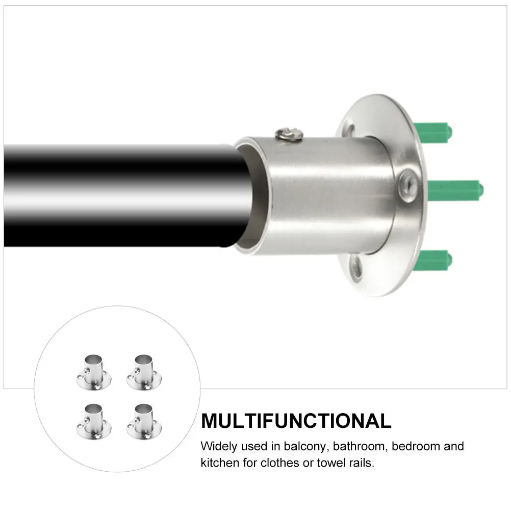 

4Pcs Stainless Steel Closet Rod Flange Holder Adjustable Support Bracket for Bathroom Laundry Wardrobe Storage Rod Socket