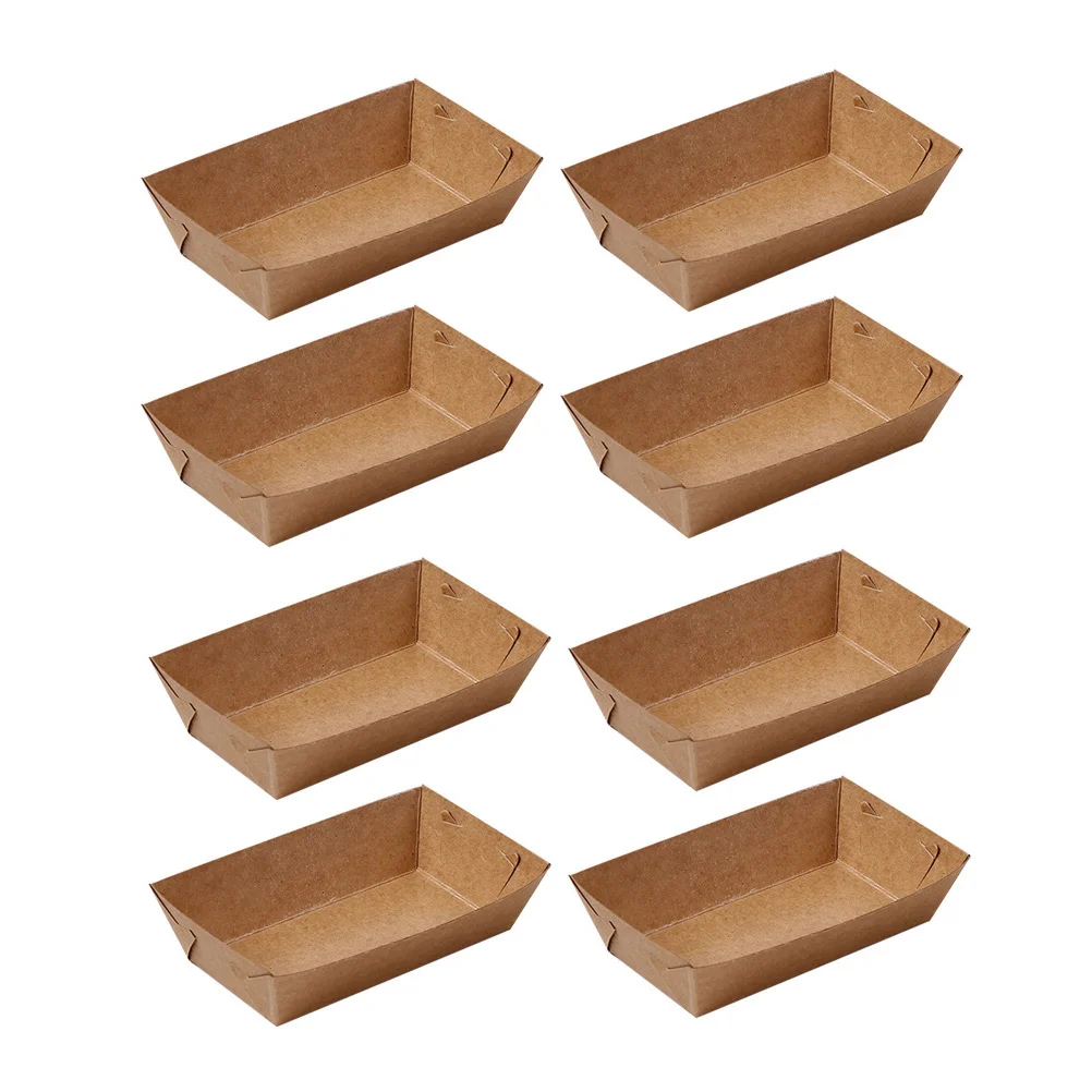 30pcs Boat Shaped Packing Box Disposable Kraft Paper Packing Case Useful Packing Tray for Snack Food