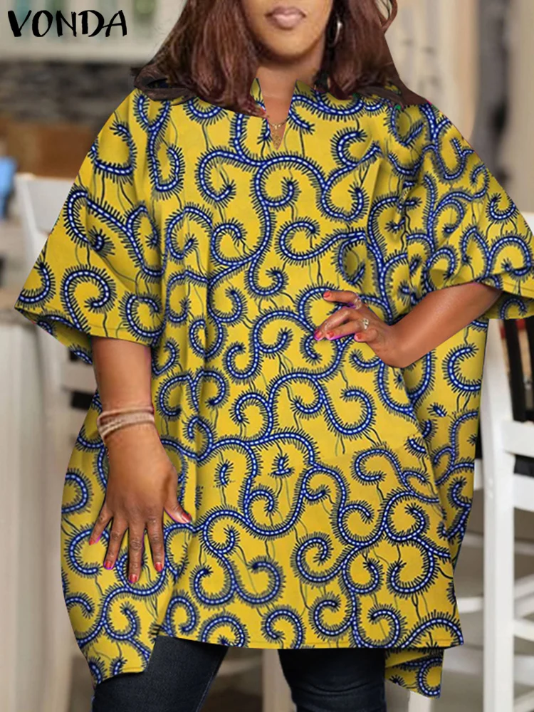 

Plus Size 5XL VONDA Women Blouse 2025 Elegant Half Sleeve Printed Shirts Bohemian V Neck Tops Fashion Casual Loose Blusas