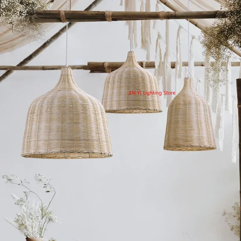 

Hot sales Creative Hand Woven Rattan Art LED Pendent Lamp Retro Restaurant Study Hallway Rural Decoration Lighting Fixtures