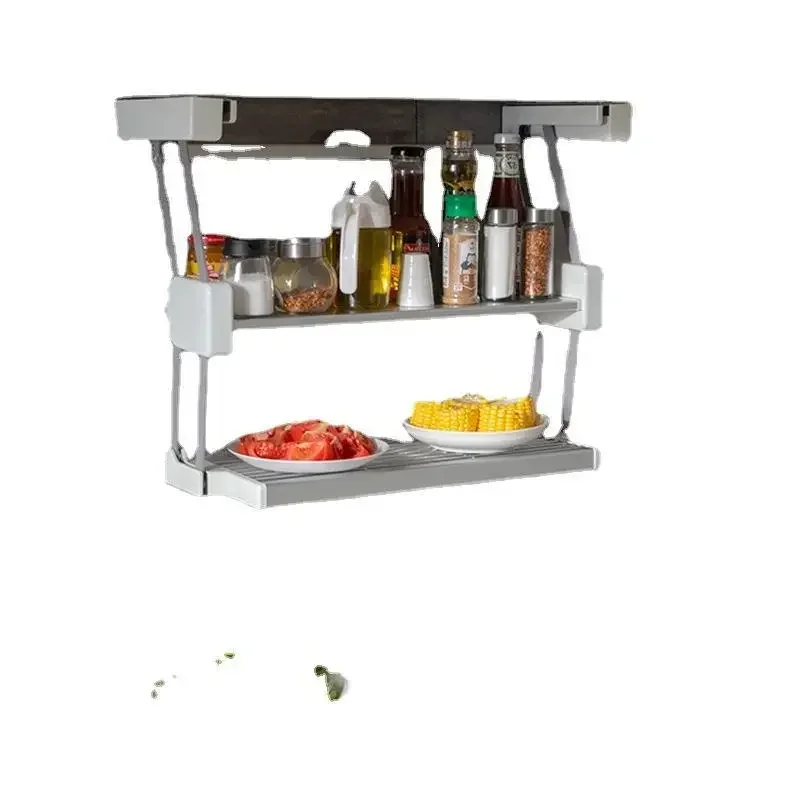 Kitchen storage rack, hanging cabinet, pull-down folding storage rack, dishes, seasoning storage