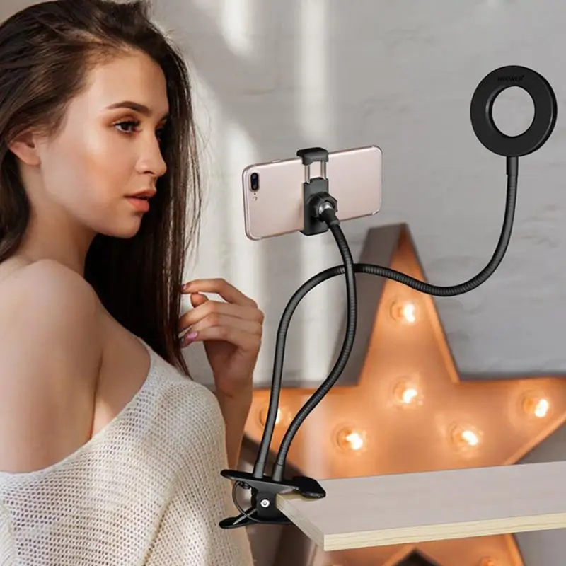 Anneau lumineux LED avec support de téléphone pour studio photo, lampe de maquillage, selfie, diffusion en direct, YouTube, alimenté par USB