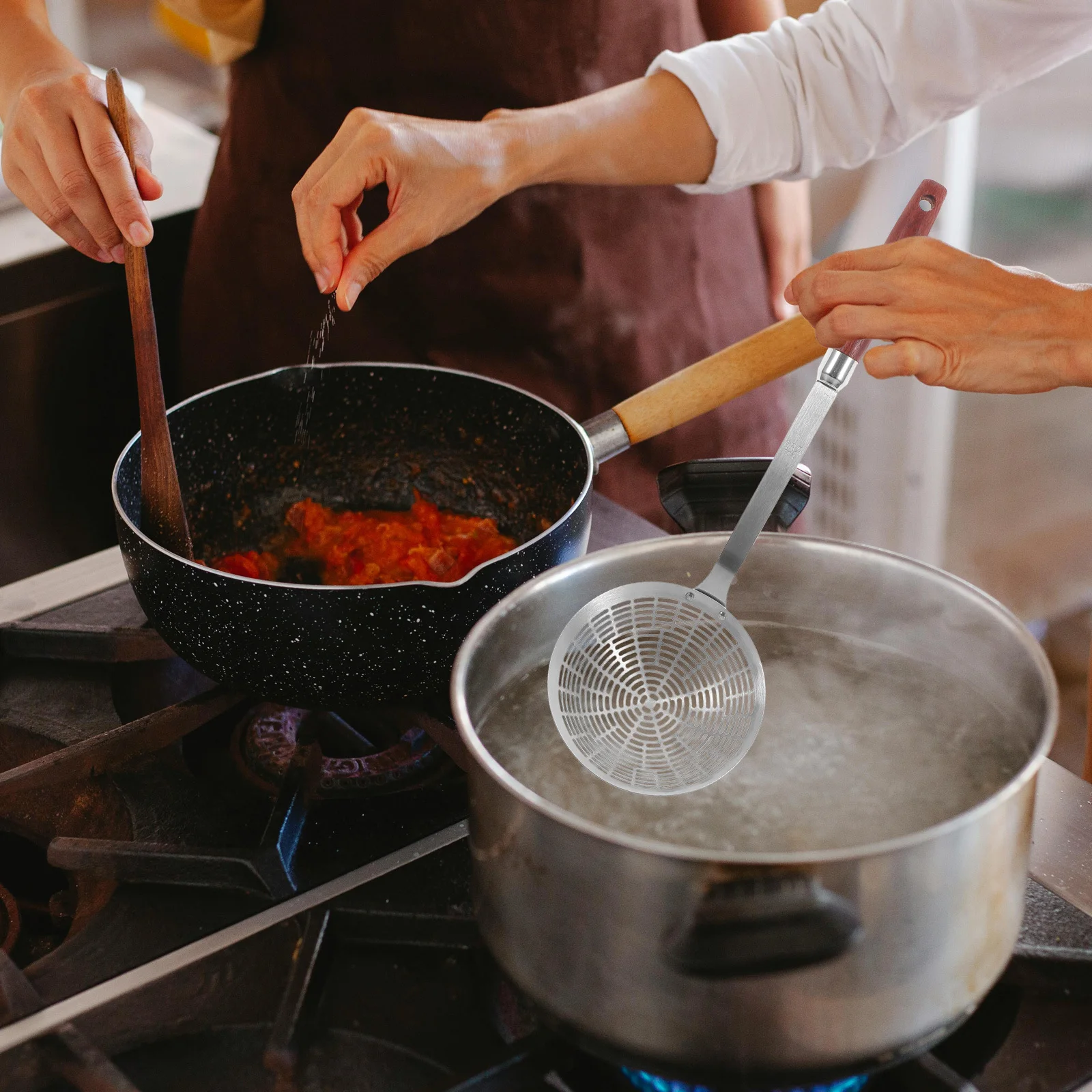 

Ложка-скиммер из нержавеющей стали, большая сетка, сверхмощная для жарки, горячая кастрюля, половник с прорезями, многофункциональная кухня