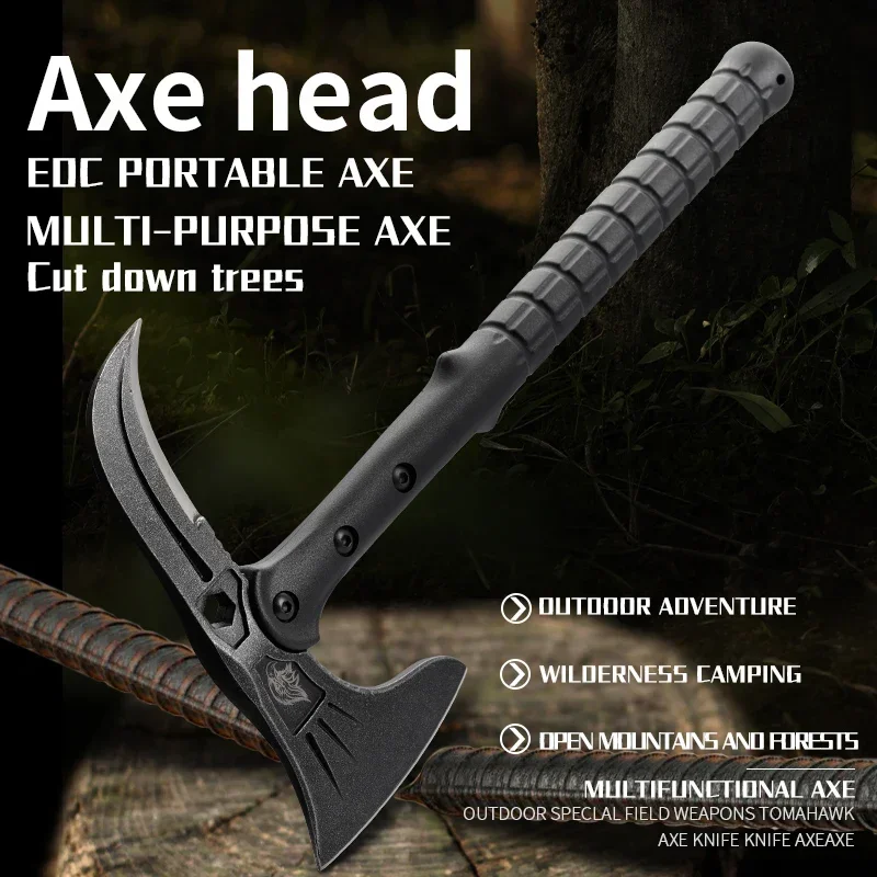 HUANGFU4cr13 Steel Multi functional Battle Axe - Portable Survival Axe for Outdoor Camping, Hunting, and Emergency Situations