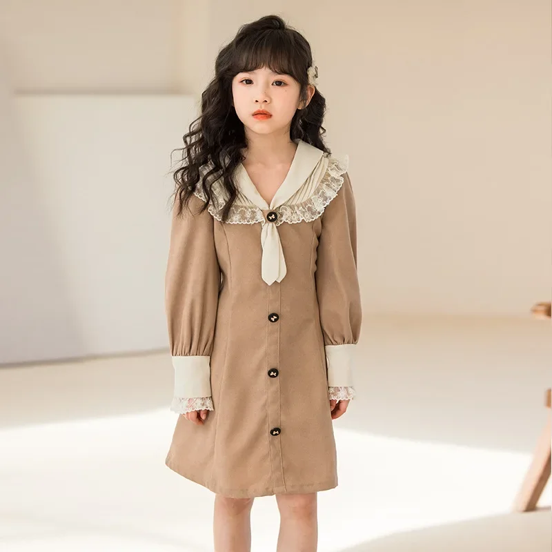 2024 Korea Autumn Spring Junior Girl One-piece Dress Elementary Girl Long Sleeve Dresses Children Toddler Girl Dresses Kid Dress