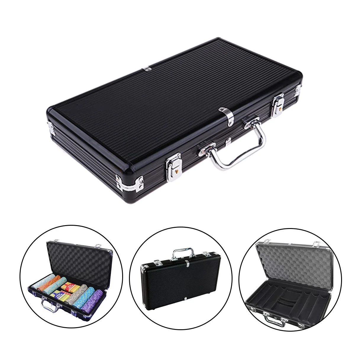 Black Aluminum Alloy 300 Type Portable Storage Box Chip Poker Dice Set Leisure Entertainment Organizer Tool