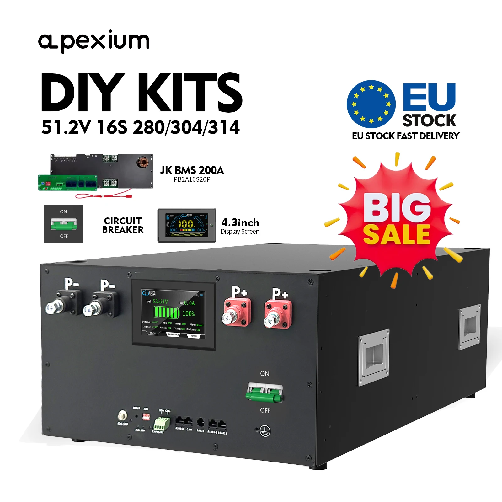 Solar Energy Storage Battery 48V 314Ah 16KW Stackabele Deep Cycle Grade a Cells LCD Screen With Jk BMS Lifepo4 Battery DIY Kits