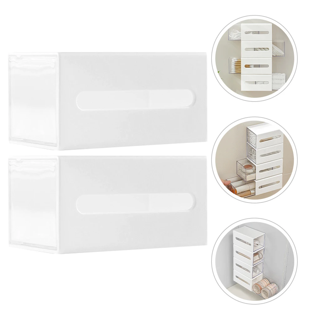 

2pcs Style Box Mounted Bin For Bathroom Cotton Pads Beads Buttons Clear Desktop Drawer Organizer Multifunctional