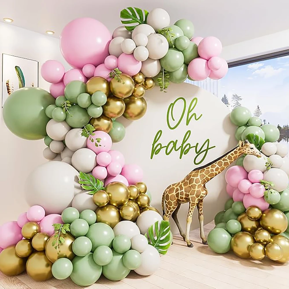 125pcs Pink Balloons Garland White Sand Sage Green Gold Latex Ballon Arch Kit Girl Birthday Party Baby Shower Wedding Decoration