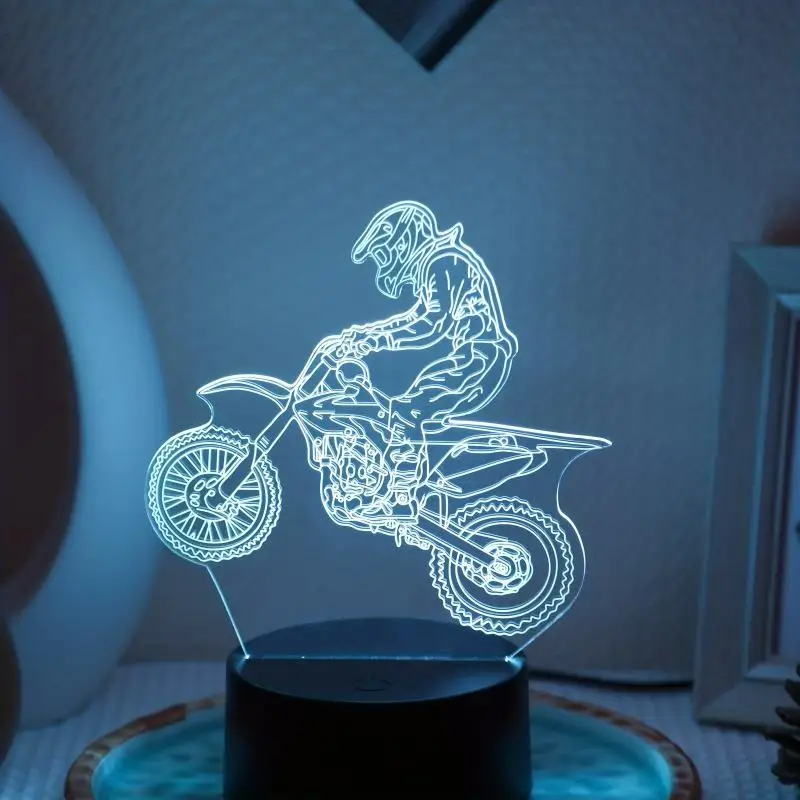 Motorcycle 3D Night Light Night Light Visual Desk Lamp with Touch Control Multiple Color Changes of RGB Ambient Light Gifts USB