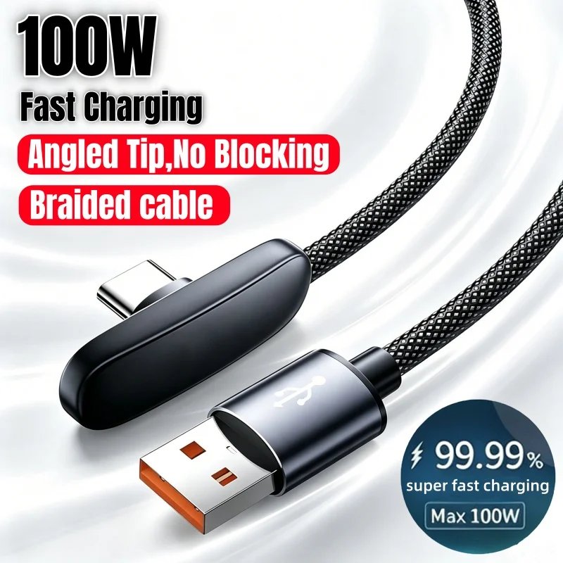 100W Fast Charging Cable Right Angle 90 Degree USB C Type C Data Cord Mobile Cell Phone Fast Charging Data Cable for Samsung MI