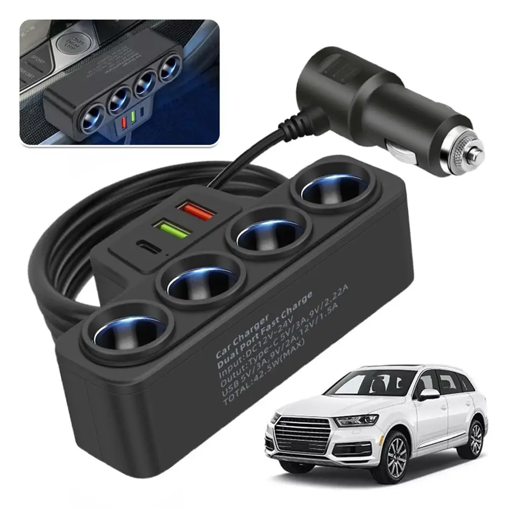 12-24V 4 In 1 Dual USB Socket Car Cigarette Lighter Splitter Fast Charger Universal For Car DVR GPS Dashcam Accessories A7M4