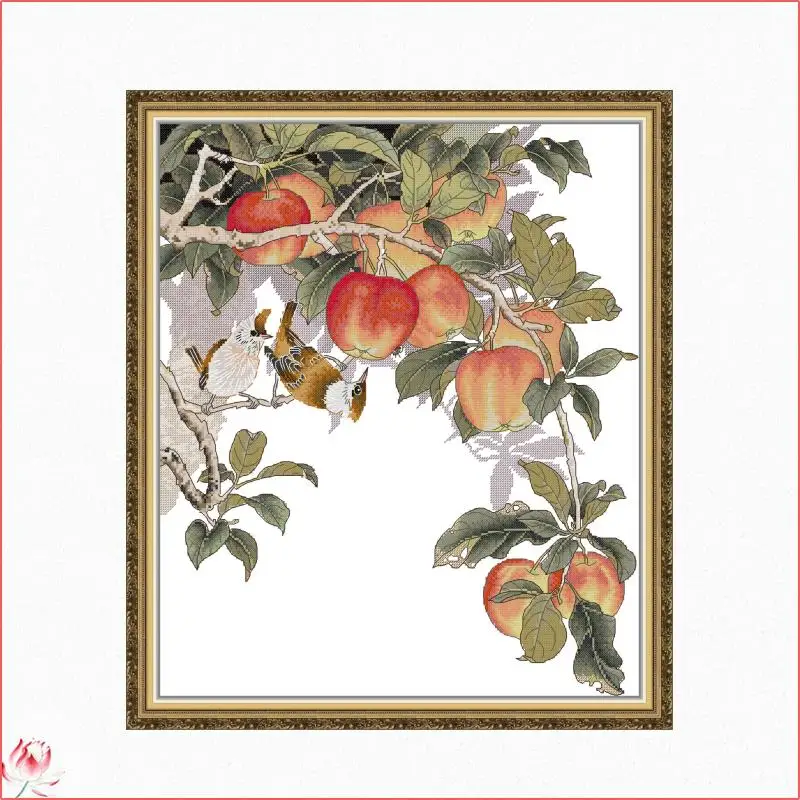 

Bird And Apple Counted Cross Stitch Kits DIY DMC Handmade 11CT 14CT Stamped Cross Stitch Set Embroidery Needlework Home Decor