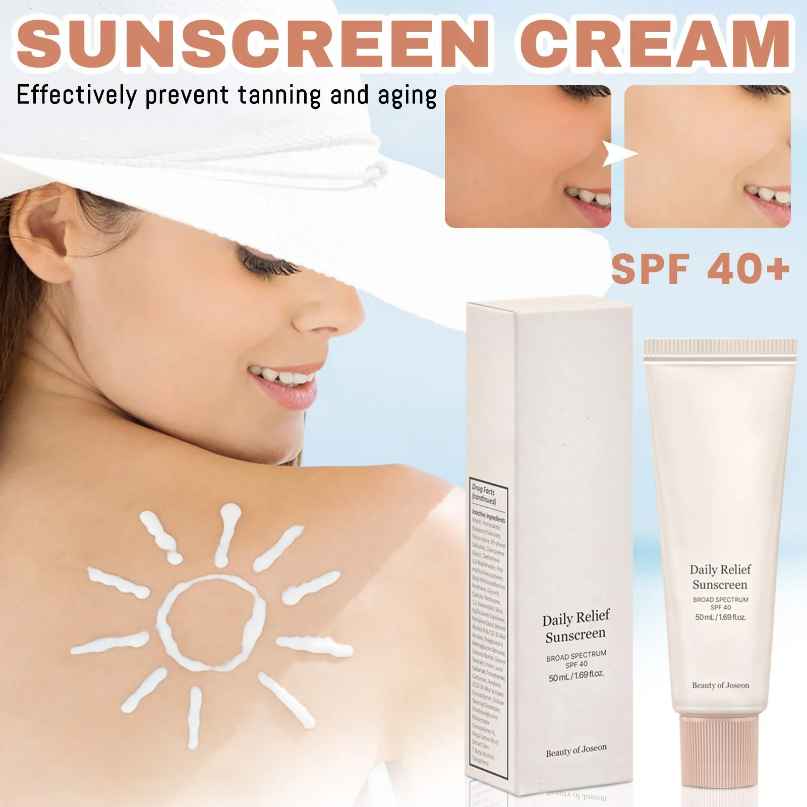 Beauty of Joseon Daily Relief Sunscreen for face Sun moisturizing with Broad Spectrum SPF 40 Korean sunscreen skincare 50ml, 1.6