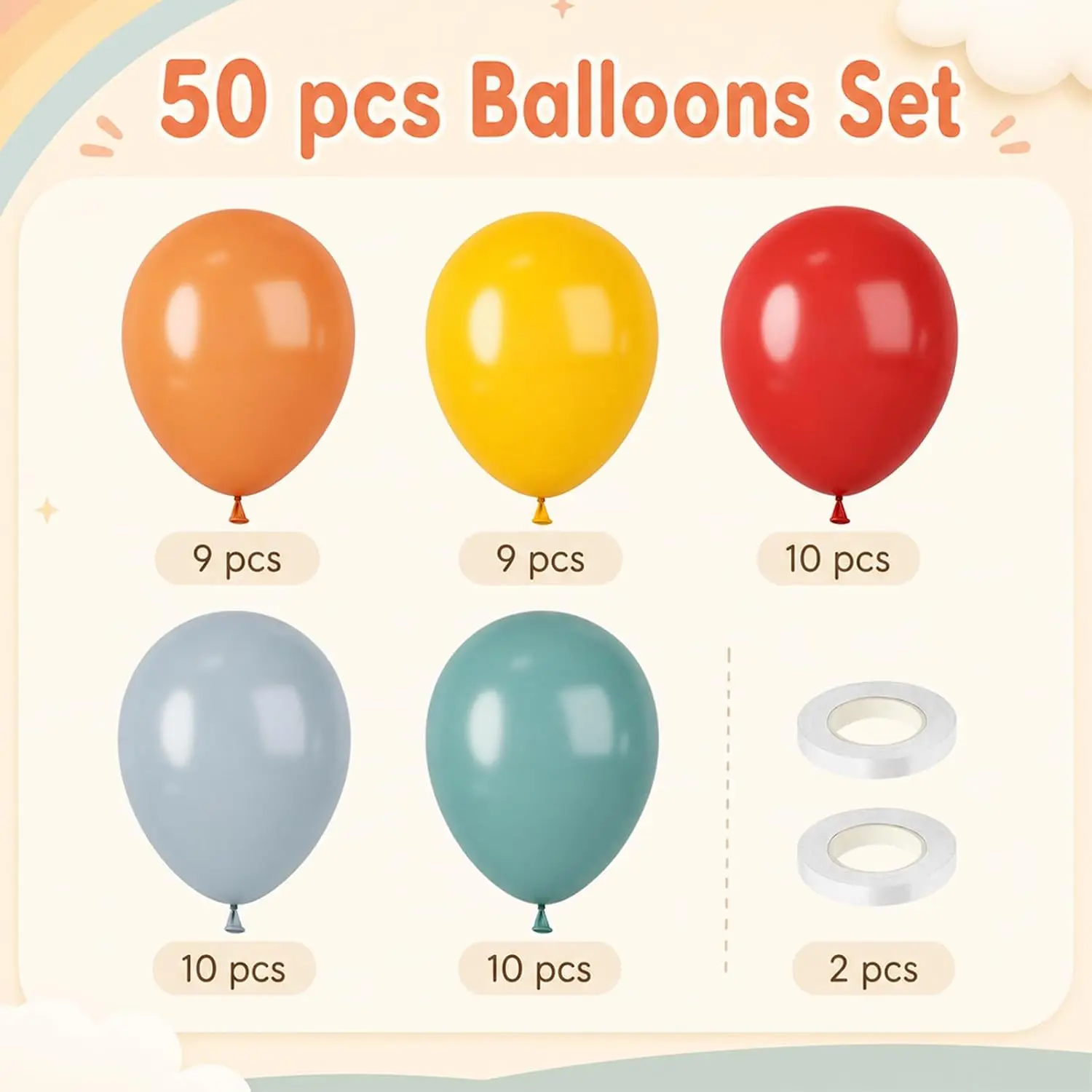 Retro Rainbow Balloons, 50 Pcs 12 Inch Vintage Latex Birthday Balloons