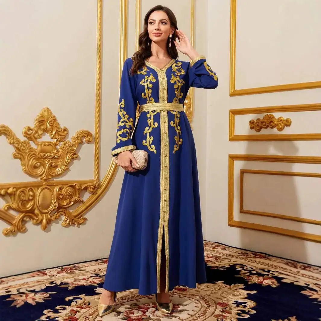 

Arabic Women's Dress Dubai Kaftan Women's Clothing Moroccan Gown New Style Lace Long Sleeve Ramadan Dubai Luxury Islam Elegant