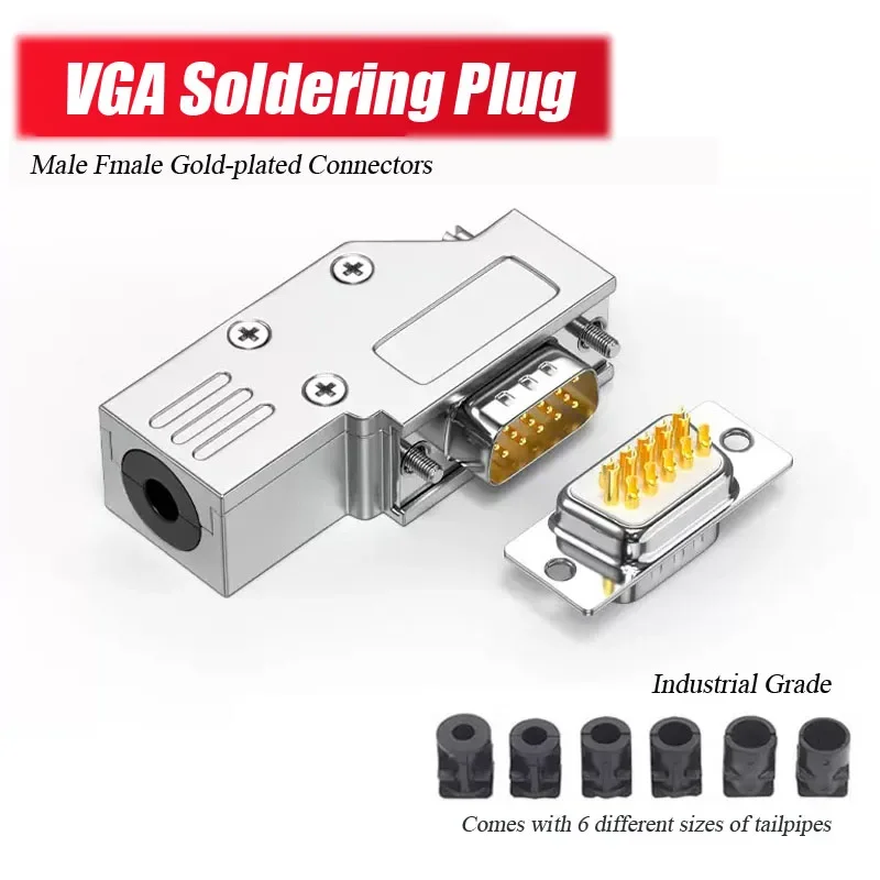 VGA Welding Head Adapter 3 Rows 15 Pin Plug 90 Degree Shell Display Plugs Joint Industrial Grade HDB15 Male Female Connector