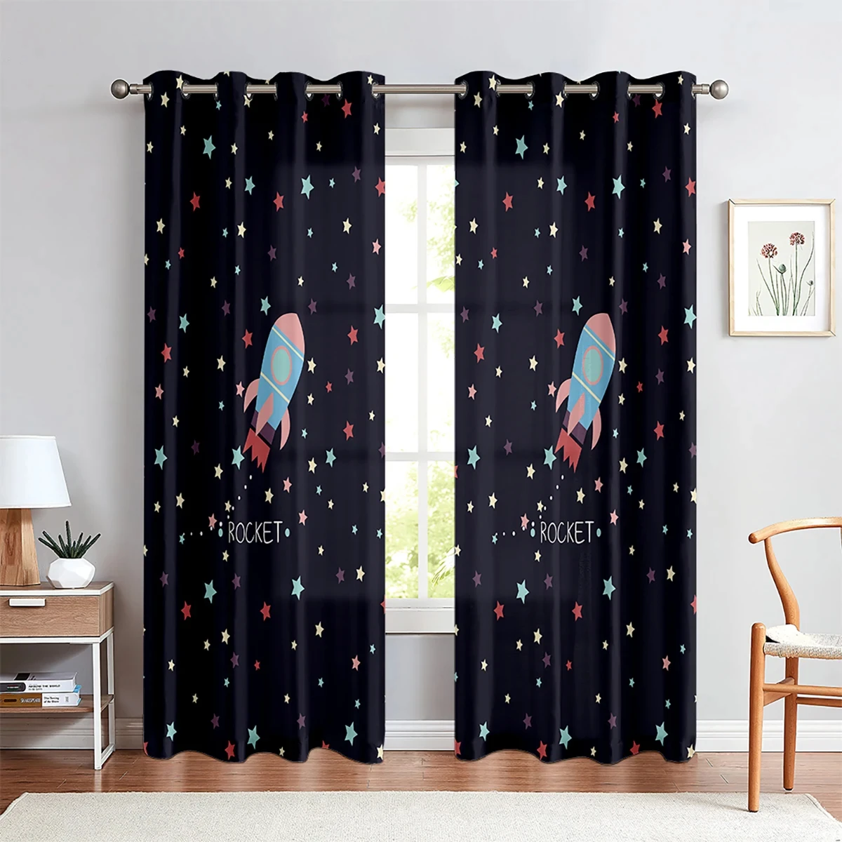 

Cartoon Space Curtains for Boys Girls Bedroom Playroom Living Room ,Children Astronaut Planet Starry Art Printed Window Curtains