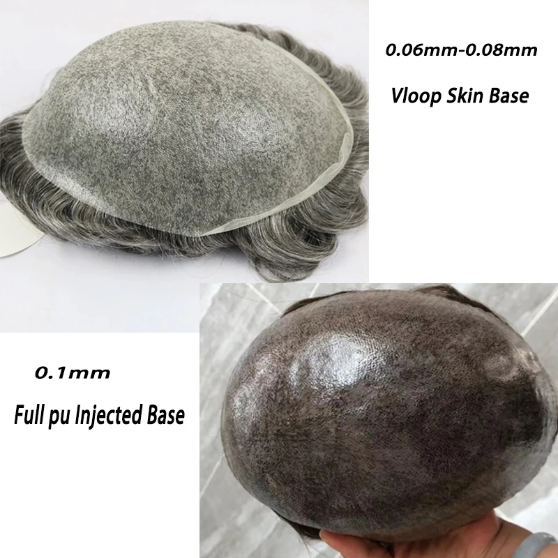 Full Pu Base 1b40 Grey Mensenhaar Mannen Toupetje Natuurlijke Haarlijn 100% Menselijk Haar Volledig Vlokken Huid Basis Man Haarsysteem Prothese