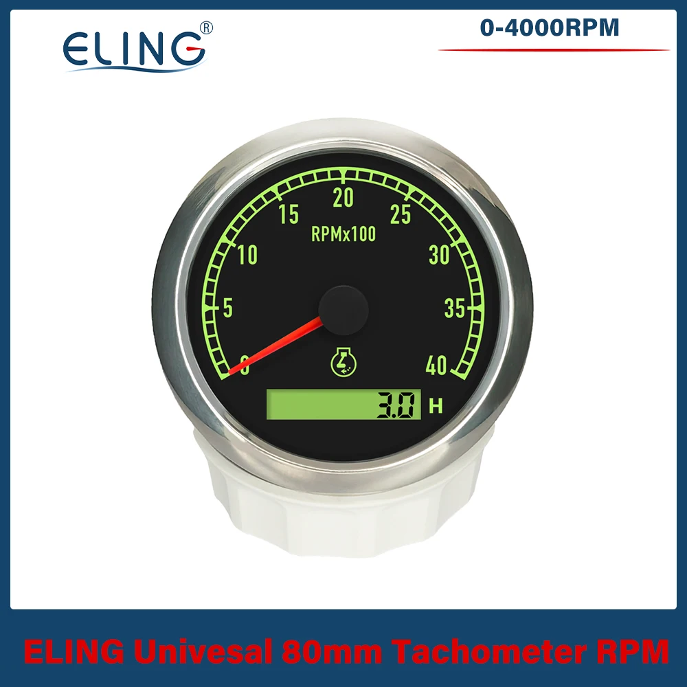 ELING 80mm Tachometer 0-3000RPM 0-4000RPM 0-6000RPM 0-7000RPM 0-8000RPM 12V 24V for Auto RV with Hour Meter 7 Colors Backlights