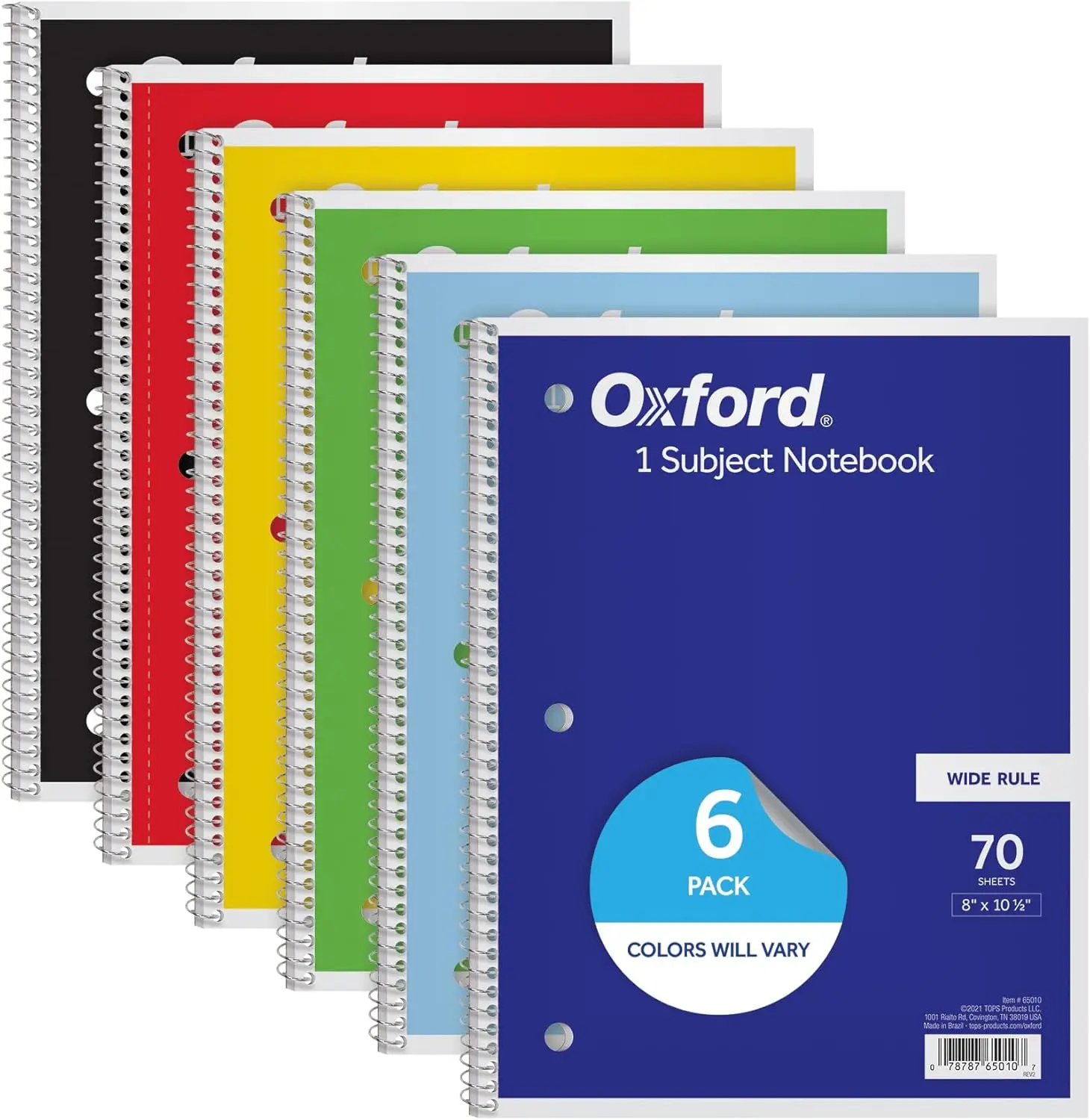 

Тетради Oxford Spiral, 6 штук в упаковке, широкие линованные, 8 x 10,5 дюймов, 70 листов, разные цвета, для школьных принадлежностей