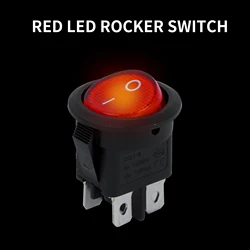 5Pcs 12/24/220V Round Rocker Switch 20MM 4 Pin ON/OFF DPST Latching LED Lighted On Car Push Button Switches Transparent Red