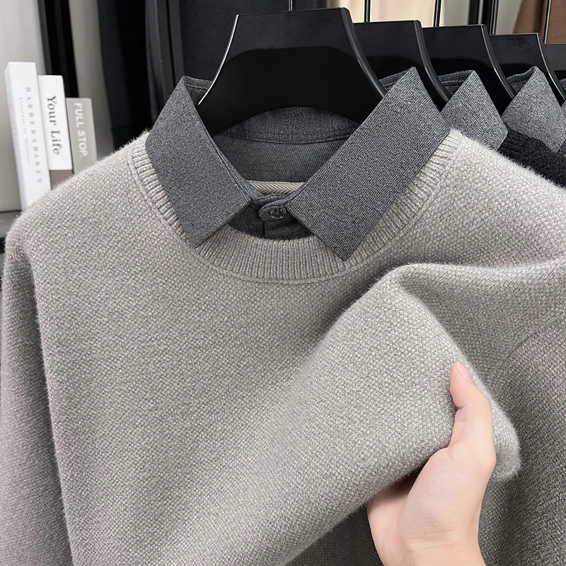 

Мужской утепленный повседневный вязаный свитер с воротником-стойкой, цельный, осенне-зимний, теплый, для отдыха, модный, цветной