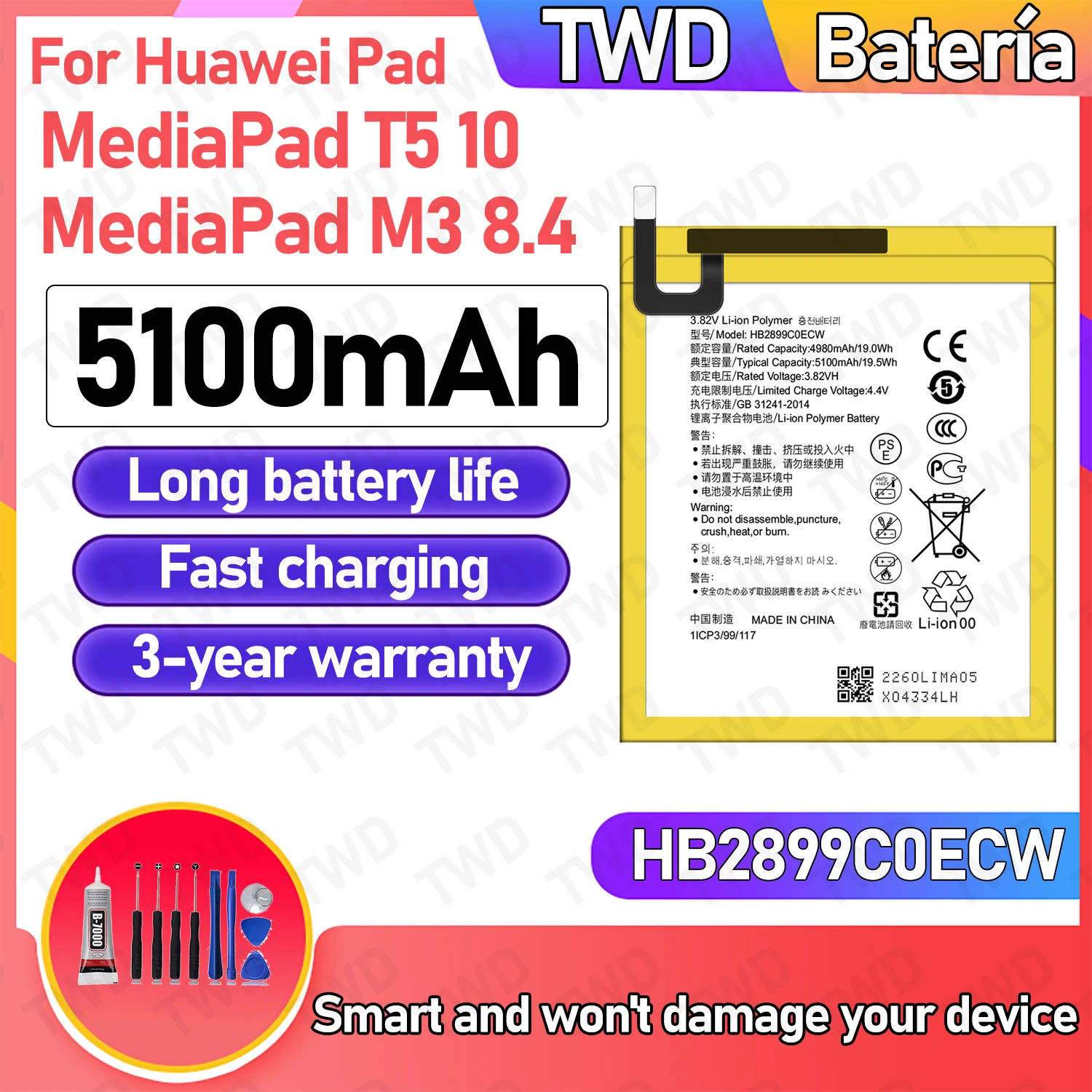 

HB2899C0ECW Large capacity Battery For Huawei MediaPad T5 10/ MediaPad M3 8.4 Batteries New High Quanlity+Free Tools