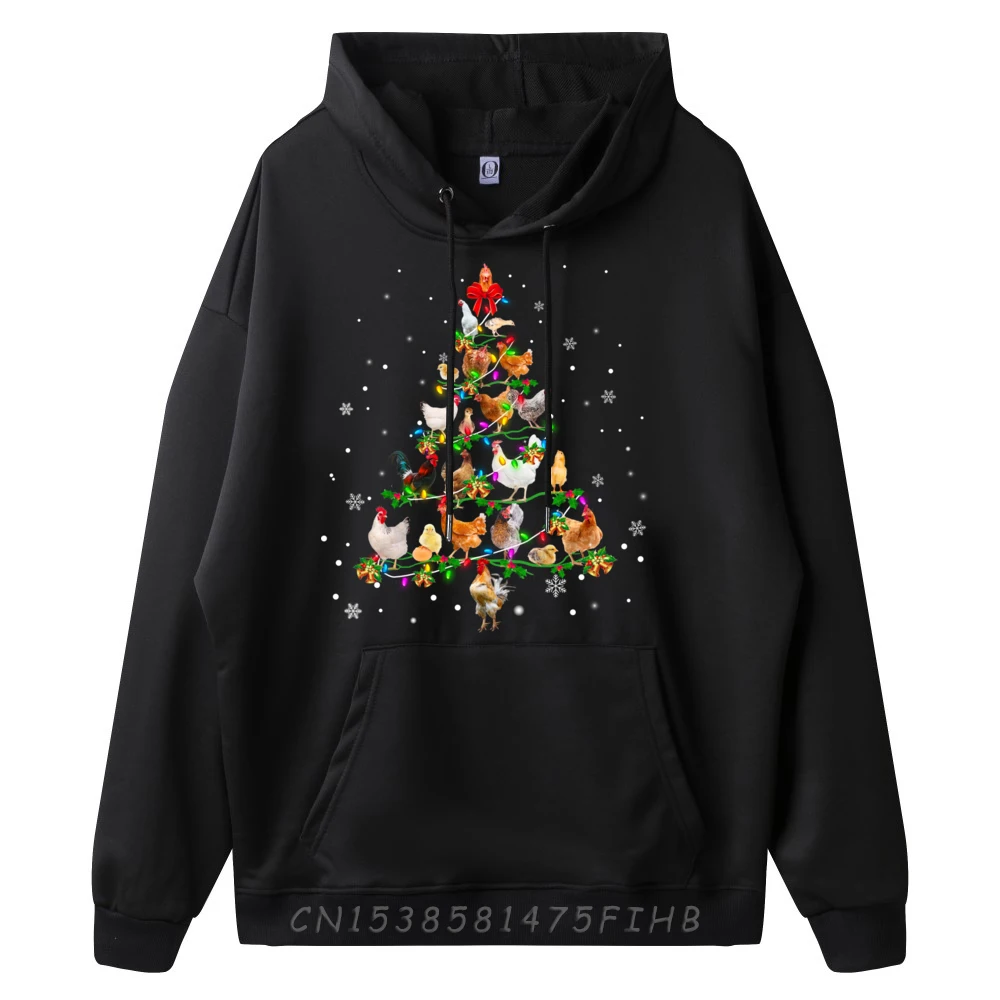 Frango árvore de natal ornamento decoração natal preto hoodies camisa masculina slogan