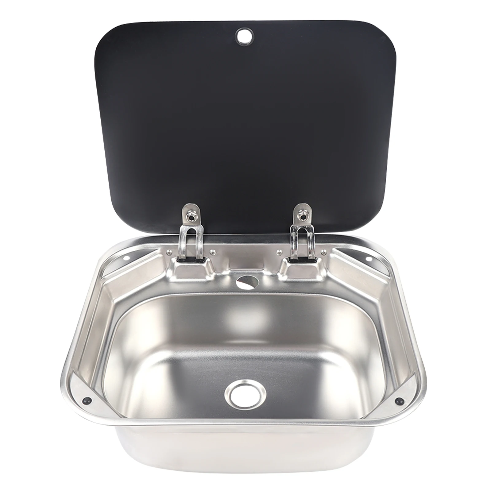

RV Sink Embedded RV Caravan Camper Kitchen Basin Sink Stainless Steel and Glass Lid and Cold and Hot Faucet