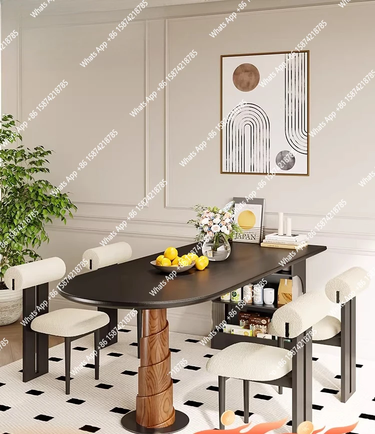 

Medieval solid wood dining table semicircle creative rotating walnut color 1.4 meters household dining table