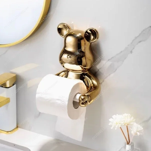 Luxury Bear Roll Paper Holder Household Toilet Face Towel Toilet Hanging Wall Waterproof Storage Tissue Box