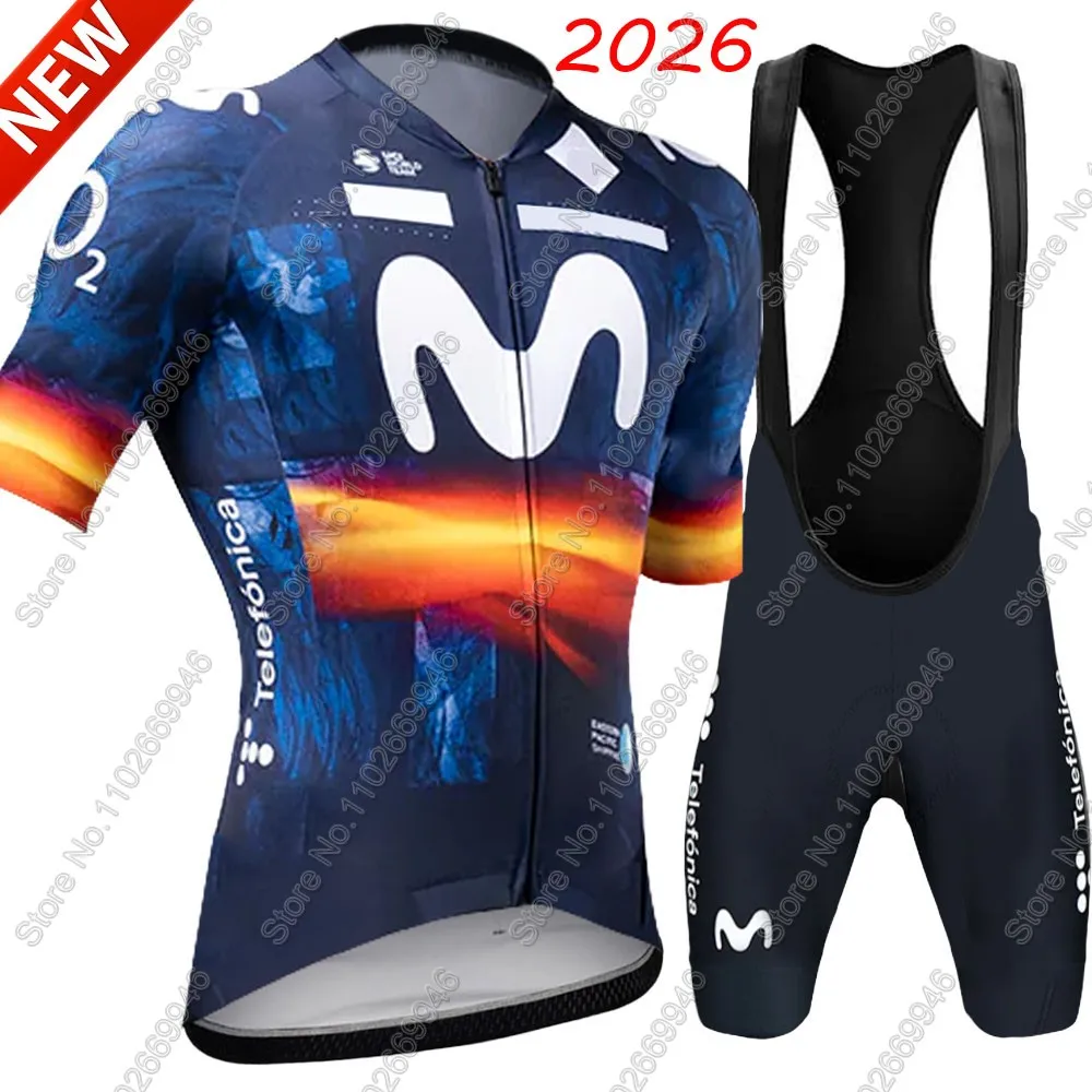 

M Pro Team Велосипедный трикотаж 2026 Испания Комплект велосипедной сине-белой одежды Мужской комплект с короткими рукавами Рубашка для шоссейного велосипеда Костюм Велосипедные шорты