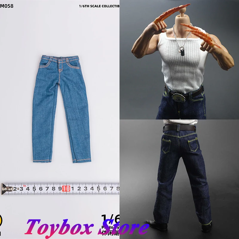 1/6 Scale Hugh Jackman White Sleeveless Vest Denim Pants Belt TYM058 Man Solider Jeans Accessory For 12