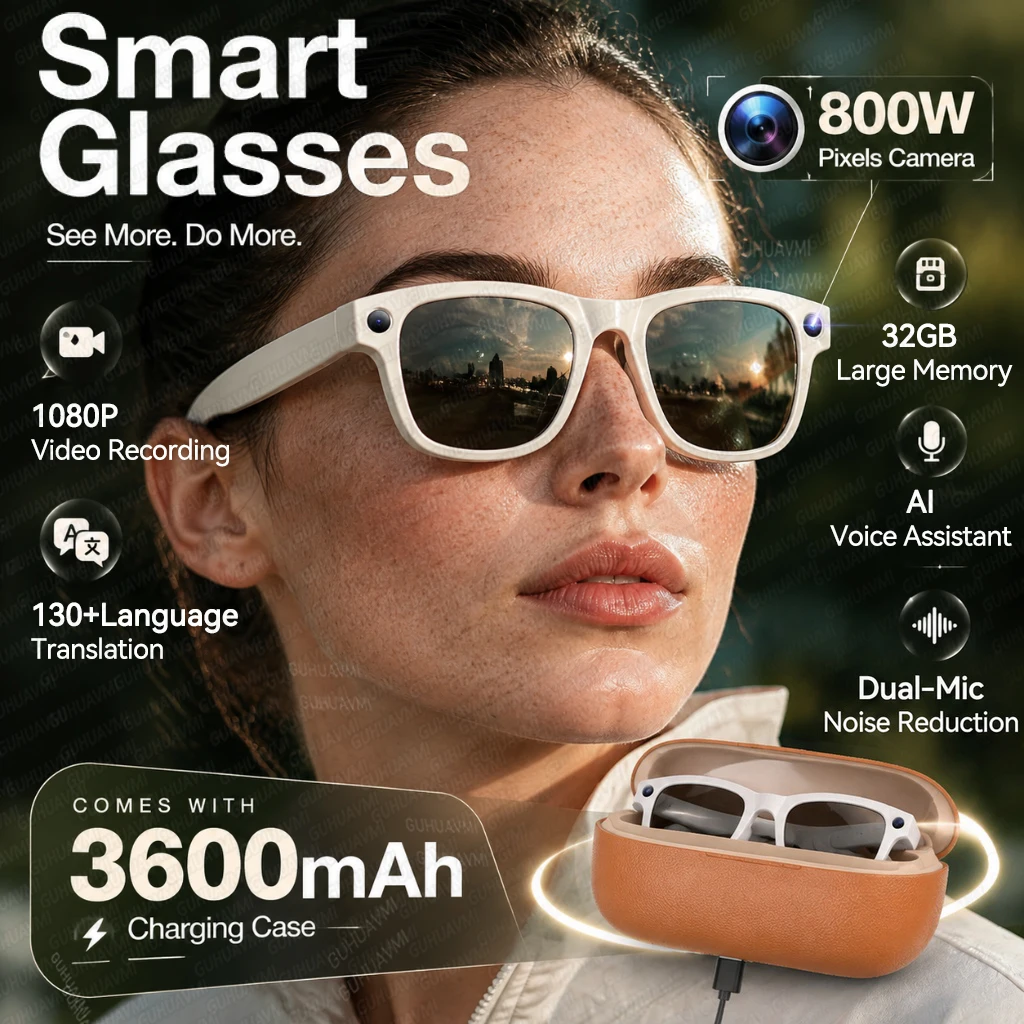 New TOP1 Smart 800W Pixel Camera Glasses Men 1080P Video Recording AI Assistant 3600mAh Battery Image Recognition Glasses Women