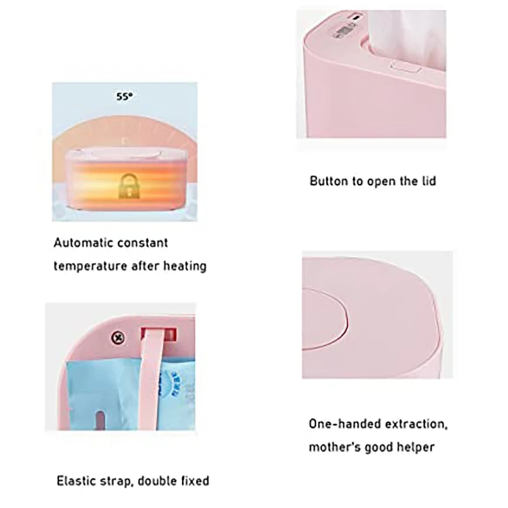 A14G-New Baby เช็ดอุ่นเครื่องทําความร้อนผ้าเช็ดตัวเปียก Dispenser ผ้าเช็ดปากเครื่องทําความร้อนกล่องบ้าน/รถ Mini เช็ดอุ่นผ้าเช็ดทําความสะอาดสีชมพู