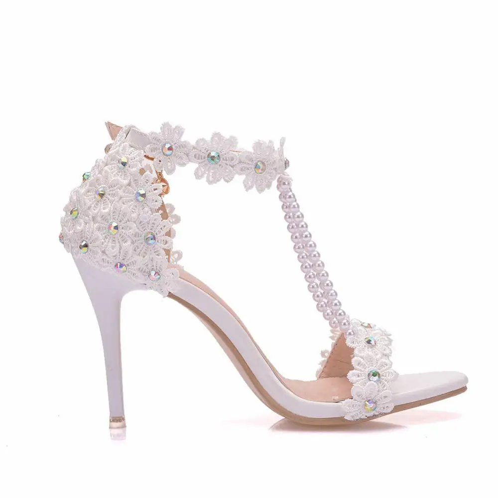 Comemore Crystal Queen Women Sandals Flowers Pearl Stilettos Bridal 9cm Evening Party High Heels Bridal Pumps Wedding Shoes 2023