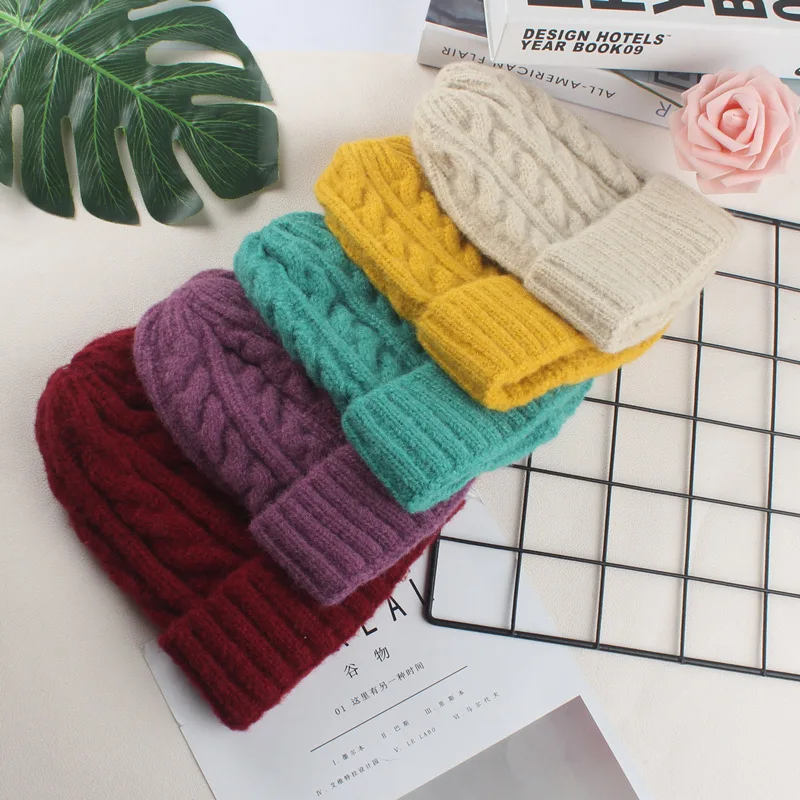

Autumn and Winter Fried Dough Twists Knitted Hat Fashion Solid Hat Smooth Board Versatile Thickened Pullover Hat