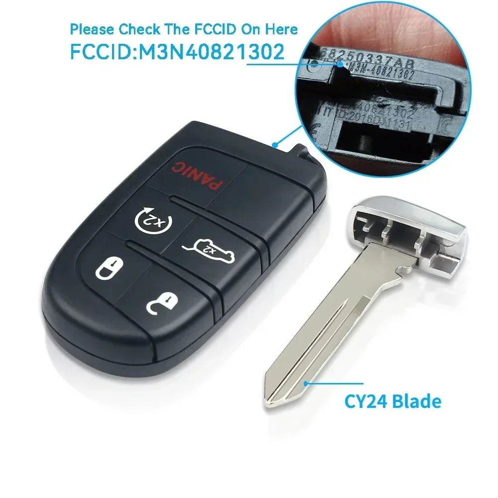 KEYYOU 1SZT ID46 M3N- 40821302 Pilot zdalnego sterowania do Chrysler 300C Dodge Charger Journey Challenge Dart Durango Jeep 433MHz