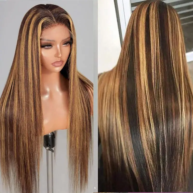 30 32 Polegada 13x6 destaque reto frente do laço cabelo humano 13x4 perucas frontais do laço 4/27 ombre mel loira perucas coloridas para mulher