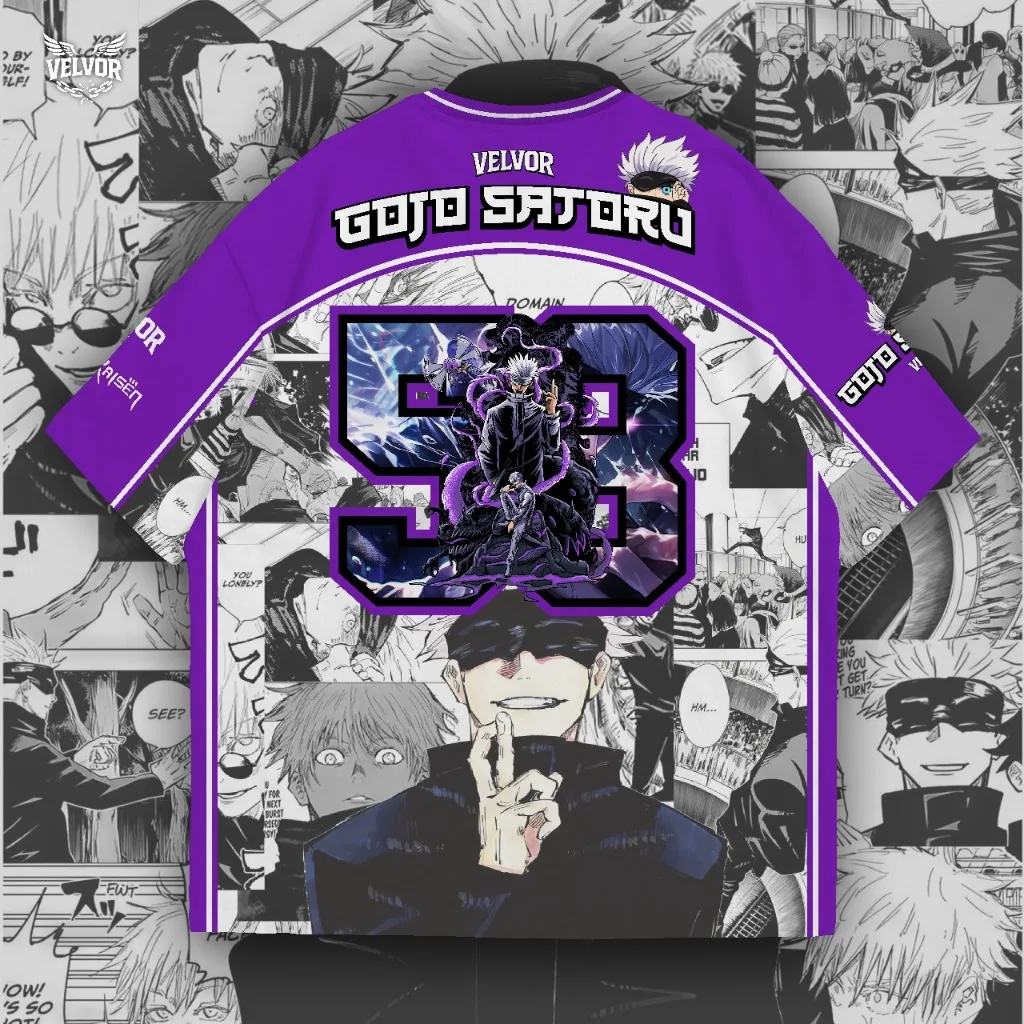 Jujutsu Kaisen Gojo Satoru 53 Jersey T-shirt, Men's Anime The Strongest Sorcerer Graphic Streetwear Tee, Casual Hip Hop Top
