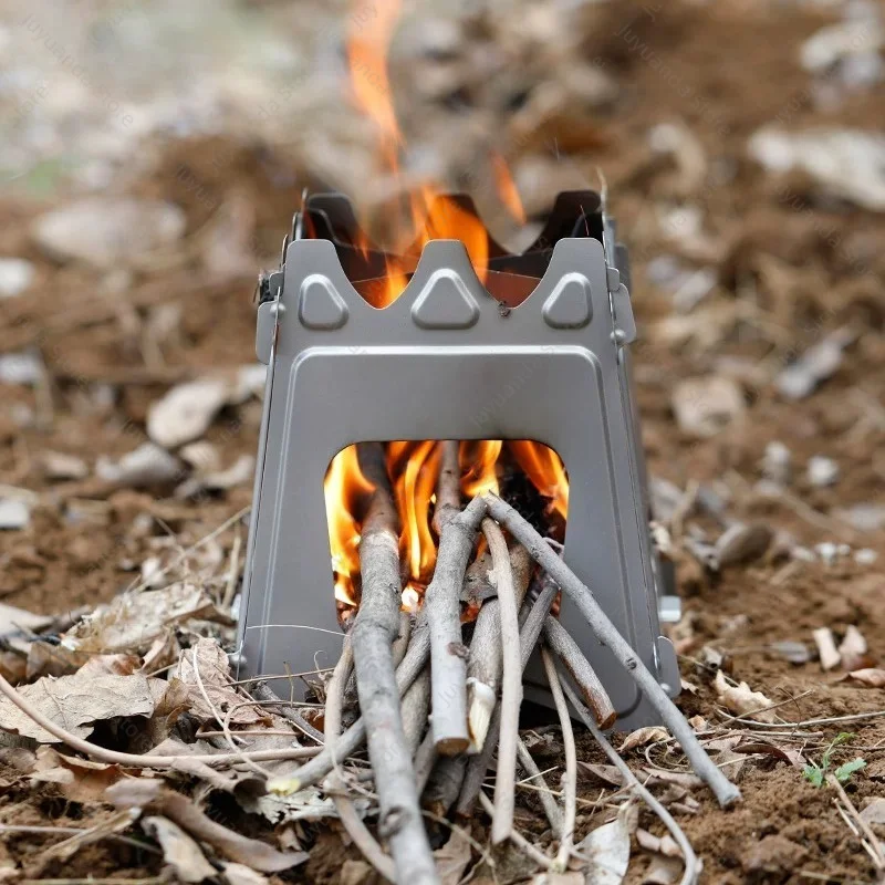 Outdoor Pure Titanium Wood Stove Portable Camping Card Stove Windproof Charcoal Furnace for Barbecue Heating Camping Cooking