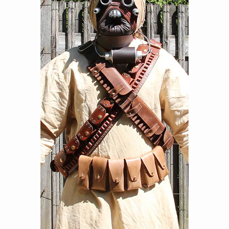 Sand People Tusken Shoulder Belt Cavalry Raider Cosplay Costume PU Leather Cartridge Pouch Bag Ammo Sash Bandolier LARP Props