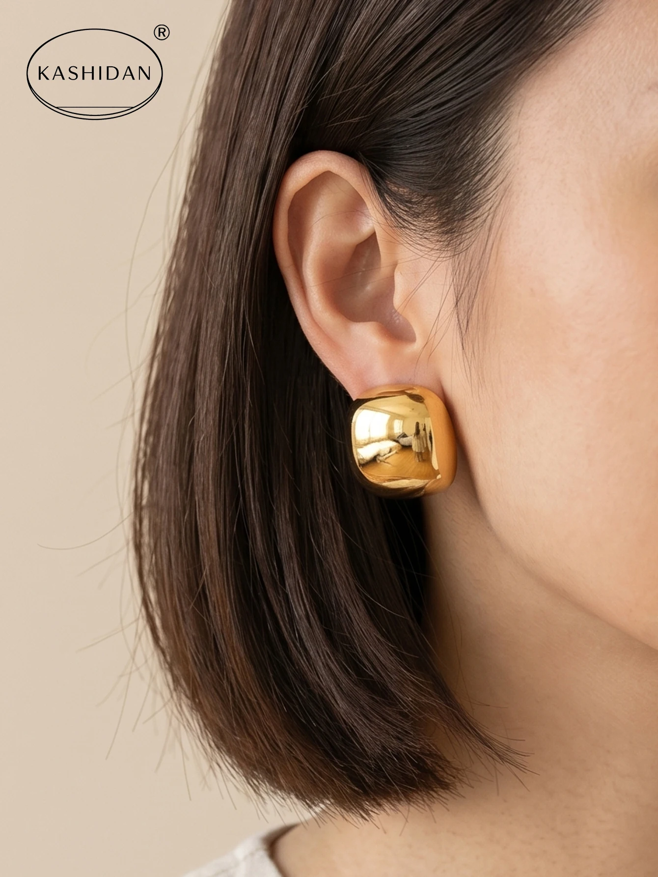 Elegant Gold Color Stainless Steel Earrings Trendy Glossy Textured Abstract Cushion Stud Earrings Women Gift