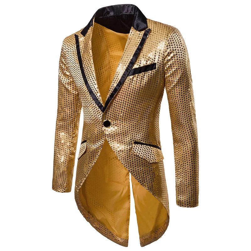 Mens Sequin Tuxedo Jacket Tails Slim Fit Tailcoat Dress Coat Swallowtail Dinner Party Wedding Blazer Suit Jacket Men Costumes