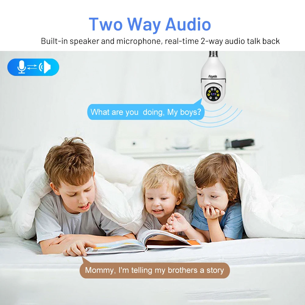 Security Wifi Bulb Camera 3MP Color Night Audio Video Surveillance PTZ Camera Wireless E27 Lamp Holder Auto Tracking IP Camera