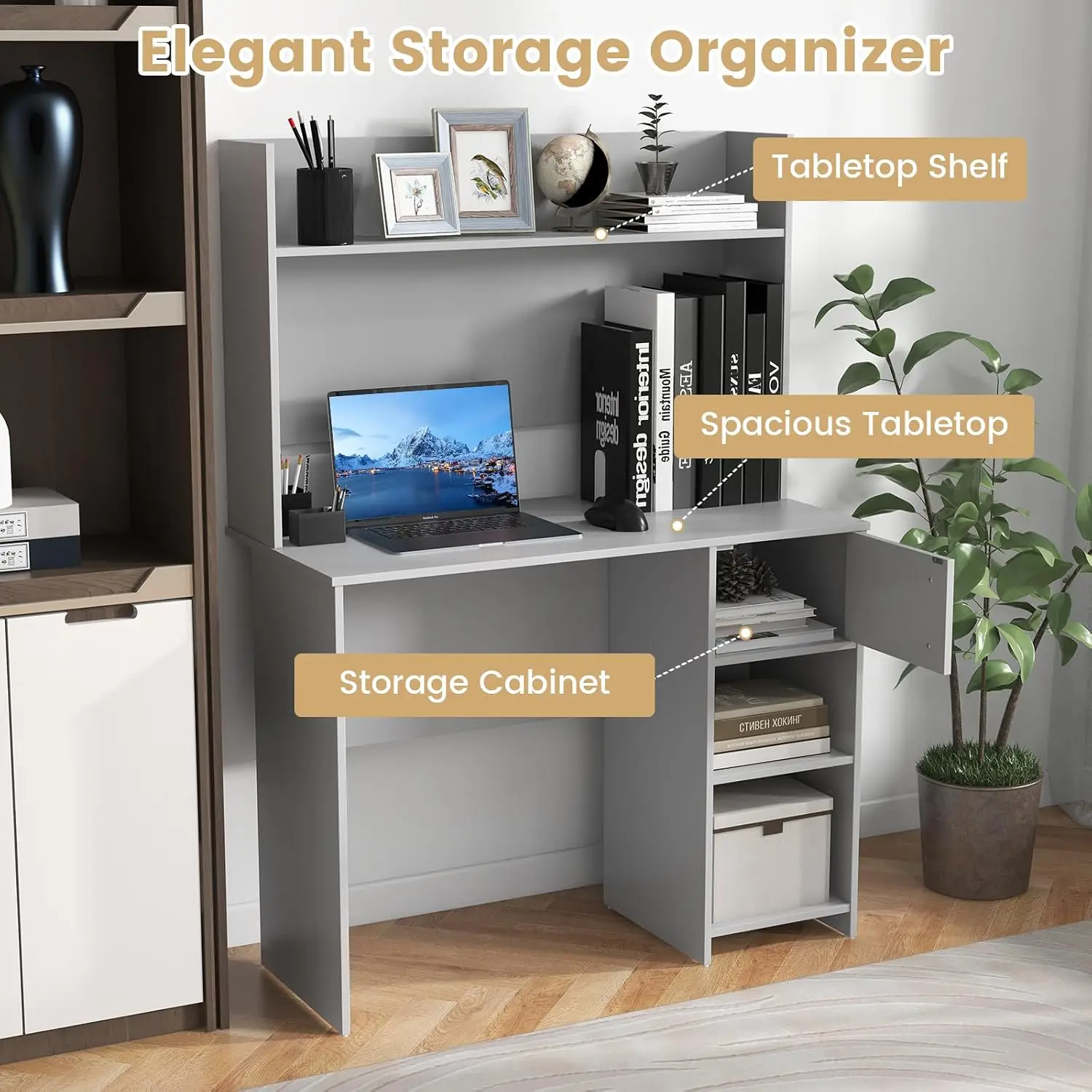 Computer Desk Hutch Storage Cabinet Adjustable Shelf Cable Holes Laptop Workstation Office Bedroom Study, Customized