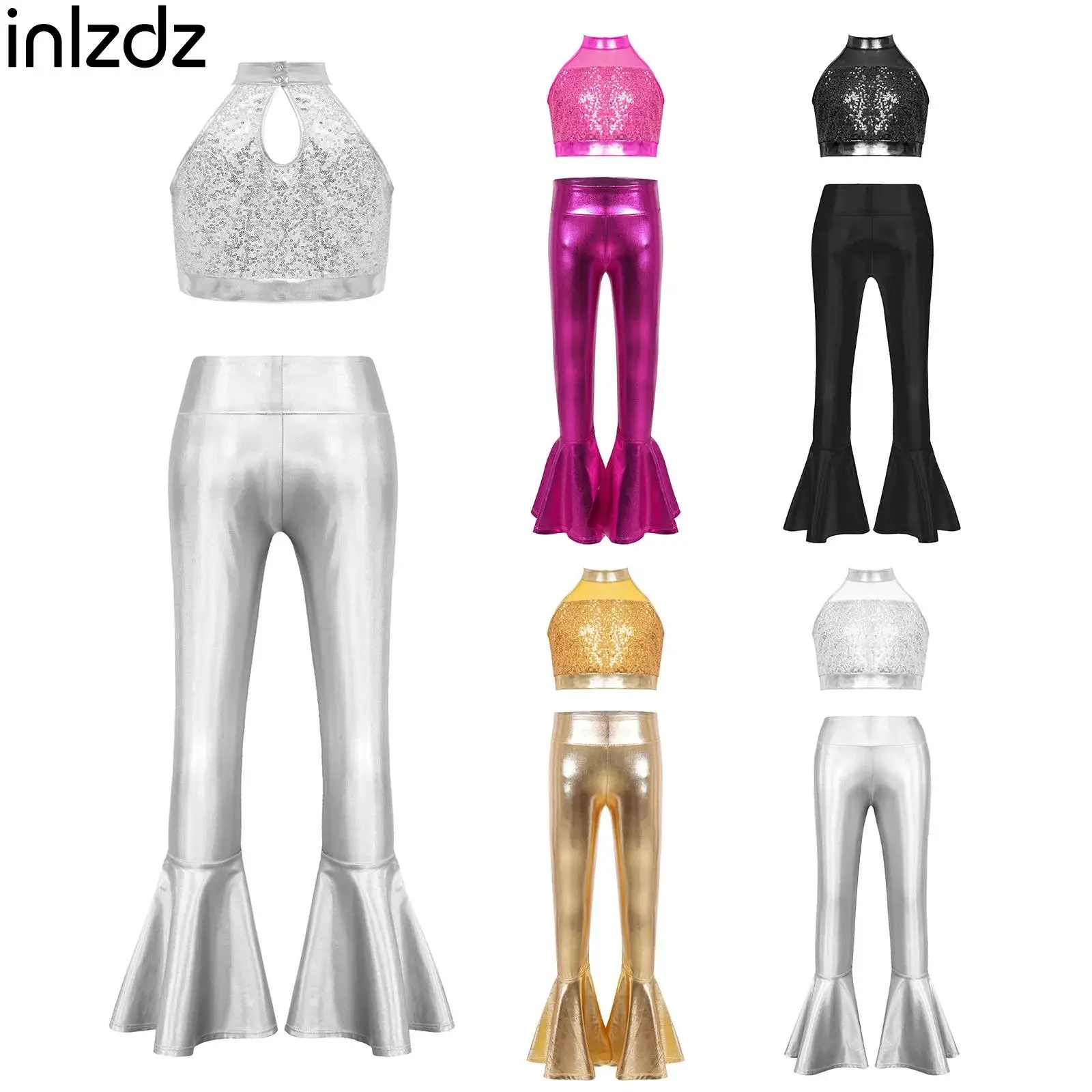 

Детский костюм для латиноамериканских танцев (джаз, румба, самба) для девочек: комплект для выступлений с сальсой, топ на одно плечо с длинным рукавом, пайетками и бахромой + брюки